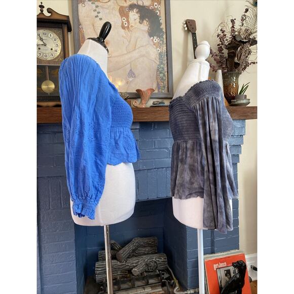 American Eagle S Lot of 2 Women's Tops Ruffle Crop Floral Shirts Peasant Smocked - Picture 4 of 10